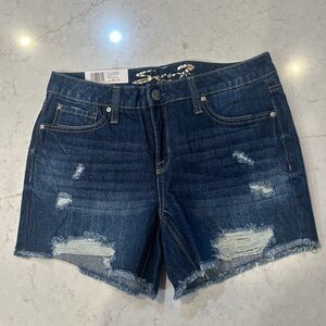 Seven7 Women's Dark Blue Distressed Jean Shorts